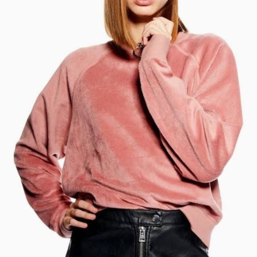 TOPSHOP Pink Furry Sweatshirt Size 12